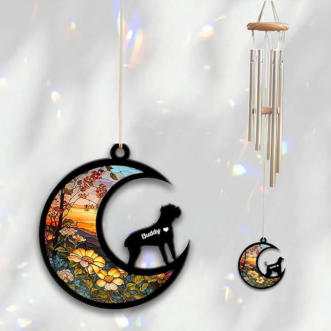 Cane Corso Sun Catcher Wind Chime, Custom Sunflower Suncatcher Dog Memorial Wind Chime, Dog Loss Gift, Dog Sympathy Gift, Pet Loss Suncatcher, Outdoor Garden Decor