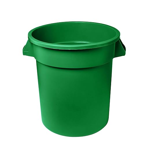 Feed and Seed Storage Container, 32 Gallon Green Round Commercial Trash Can, Food Storage Plastic Bin, Use in Agricultural, Gardening, or Household