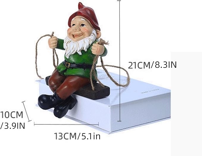 Garden Gnome Hanging Statue – Funny Swinging Dwarf Figurine,Hand-Painted Resin Outdoor Decor for Patio,Yard, Porch or Lawn,Great