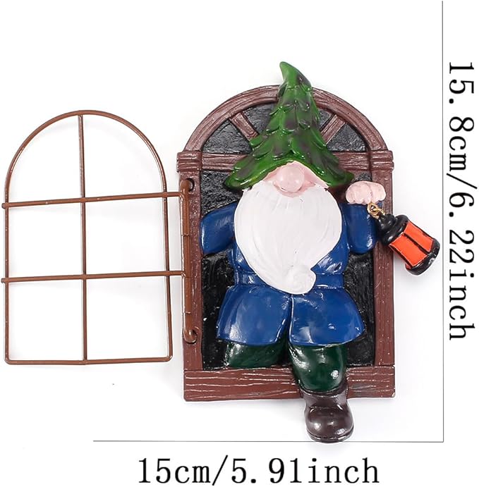 Garden Gnome Open The Door Garden Decor Resin Tree Faces Decor Outdoor Fairy Garden Patio Lawn Porch (Blue)