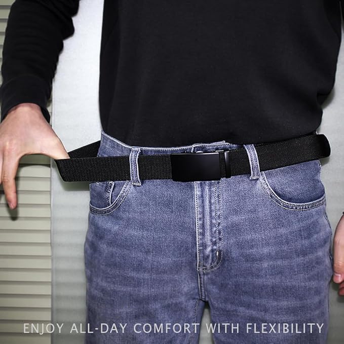 DOOPAI Belt Men, elastic golf belts for men, 2 Pack Nylon Ratchet Belt Mens Belts Casual, Adjustable Trim to Fit