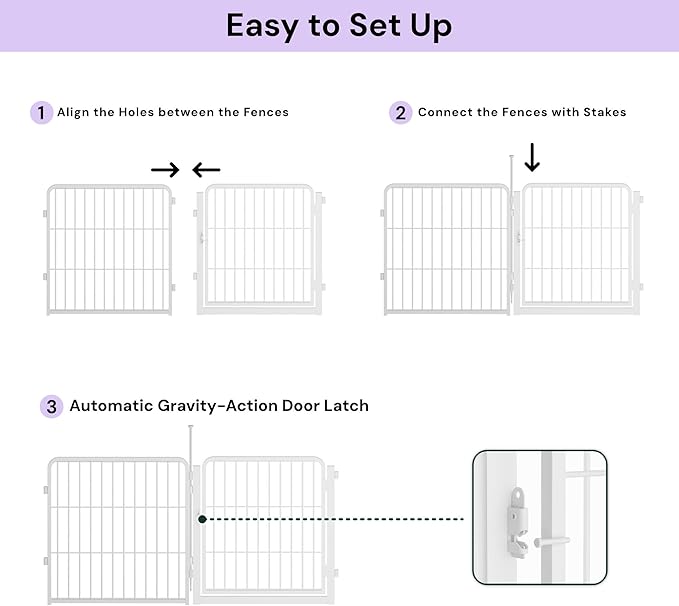 SunsGrove Tall Garden Fence with Gate, 40 in(H) x 13.4 ft(L) 6 Panels Heavy Duty Metal Animal Barrier Fence for Yard, Suitable for Indoor or Outdoor Dog Pet Fence, Garden Fence Border, White