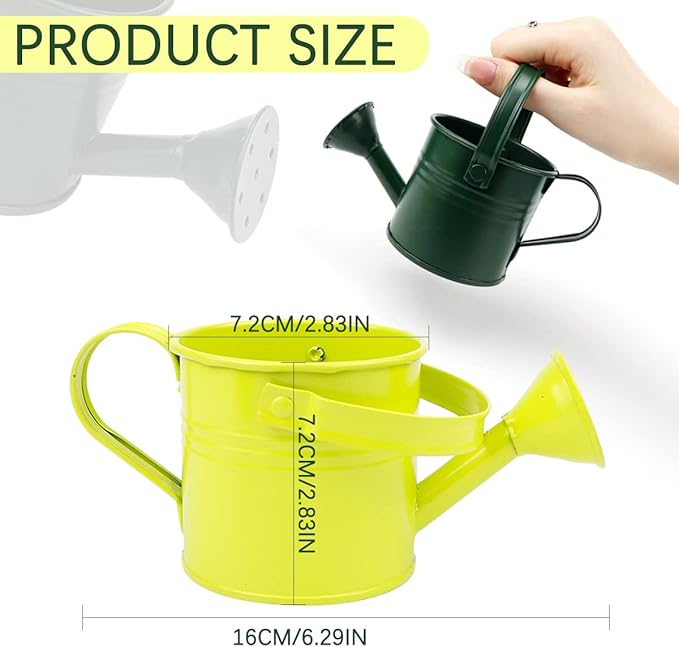 2Pcs Mini Sprinkler Bucket Kids Gardening Water Pot Metal Watering Can for Outdoor and Indoor House Plants, Dark Green/Light Green Cute Watering Can