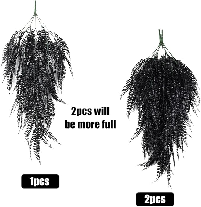 RECUTMS Faux Hanging Plants 4 Pcs UV Resistant Lifelike Artificial Boston Fern Large Draping Fake Greenery Plastic Evergreen Ivy for Wall Home Wedding Garden Indoor Outdoor Decoration (Black)