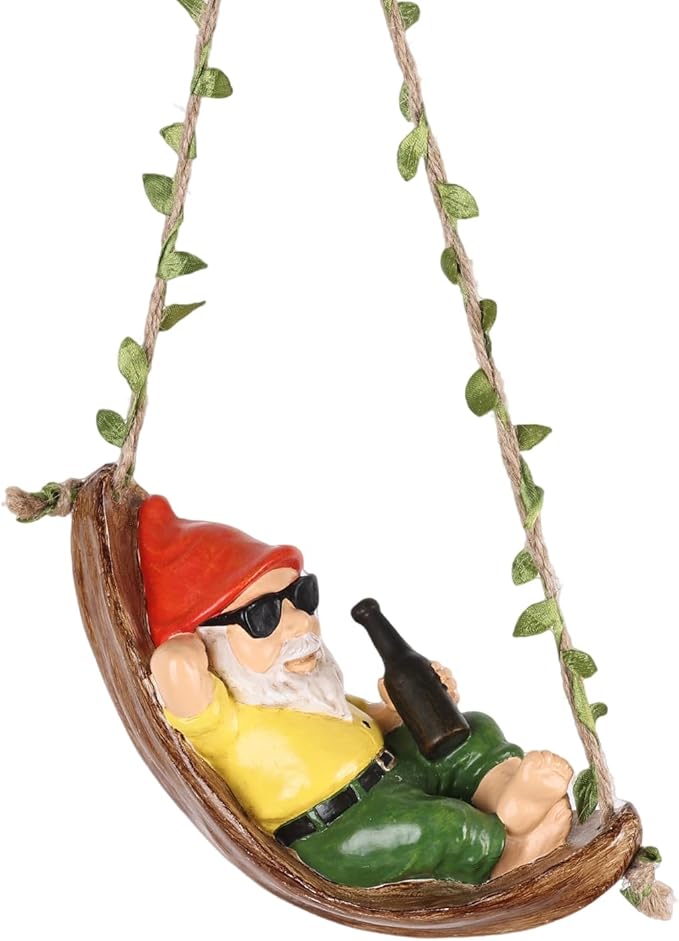 Gnome Statues for Garden Decor,Garden Hanging Decor, Resin Hanging Decorations for Outdoor, Tree Ornaments Figurines for Outside Gifts for Man Women. (Beer)