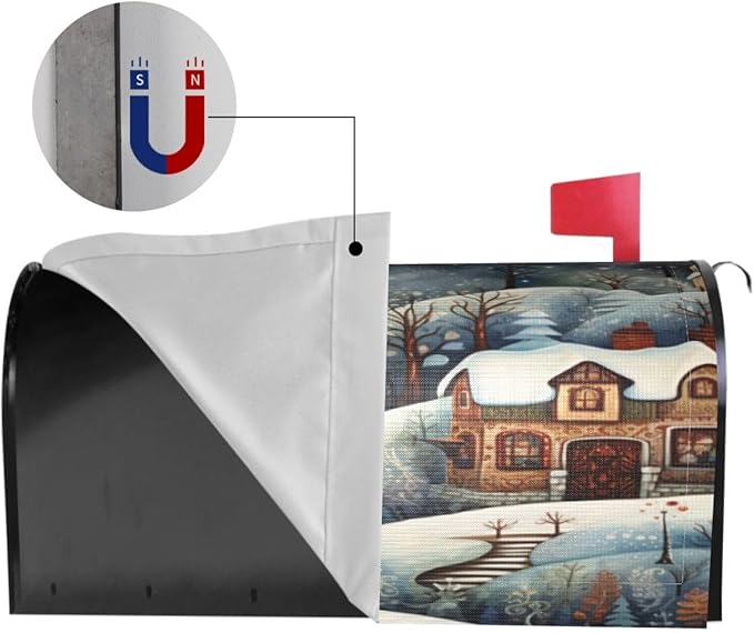 DADABULIU Mailbox Covers Snowman Forest Winter House Snowman Forest Winter House Magnetic Letter Post Box Cover Standard Size 25.5 x 21 Inch Garden Yard Home Decorative
