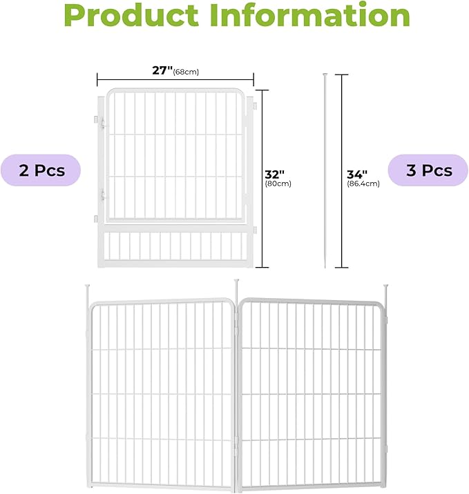 SunsGrove Garden Fence 32 in(H) x 4.5 ft(L) 2 Panels, Heavy Duty Metal Animal Barrier Fence for Dogs, Easy No-Dig Setup, Decorative Dog Fences, White
