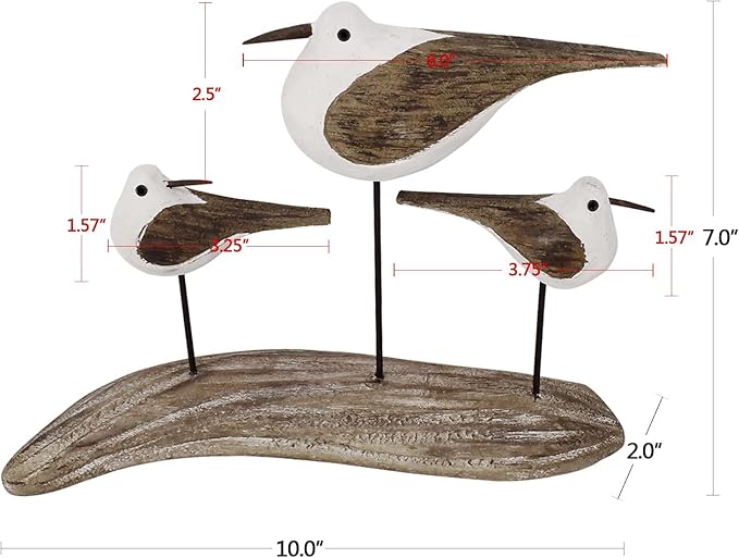 Aecipl Wooden Sea Bird Statue Seagull On Stand Decor Nautical Coastal Birds Sculpture Indoor Outdoor Animal Figurine Beach Themed Decoration Rustic Home Art for Bedroom Garden (D)