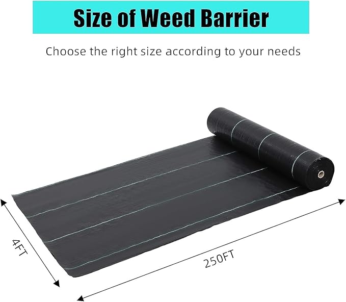 Broadfashion 4ft x 250ft Premium Weed Barrier Landscape Fabric, 5oz Heavy Duty, Weed Control Fabric, High Permeability Good for Flower Bed, Driveway Fabric Ground Cover