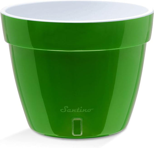 Santino ASTINO 9.2 Inch Self Watering Planter Green-Gold/White for Indoor Plants - Premium Quality Plastic Pot with Water Level Indicator for All House Herbs, Plants, African Violets and Dahlias