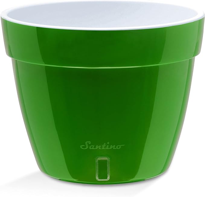 Santino ASTI 7.1 Inch Self Watering Planter Green-Gold/White for Indoor Plants - Premium Quality Modern Plastic Planter Pot w/ Water Level Indicator for All House Plants, African Violets and Dahlias
