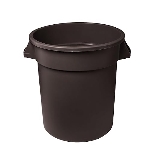 Feed and Seed Storage Container, 10 Gallon Brown Round Commercial Trash Can/Ingredient Bin, Food Storage Plastic Bin, Use in Agricultural, Gardening, or Household