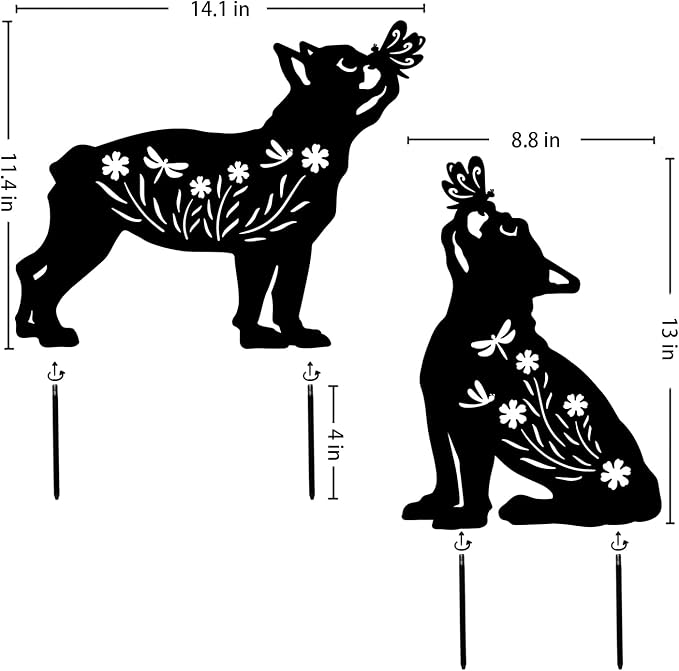 Dog Metal Garden Stakes Decorative, Gifts for Women/Men/Dog Lovers Gifts,Black French Bulldog Silhouette Statues Garden Decor for Outside,Outdoor Decor,Yard Art,Patio,Lawn Ornaments