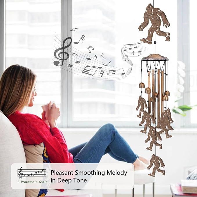 Bigfoot Wind Chimes Outdoor Sasquatch Decor, Deep Tone Soothing Melodic Tones Windchime, Memorial Wind Chimes for Outside with Big Foots Wind Catcher, Best Gifts for Men/Women Porch Garden Decoration