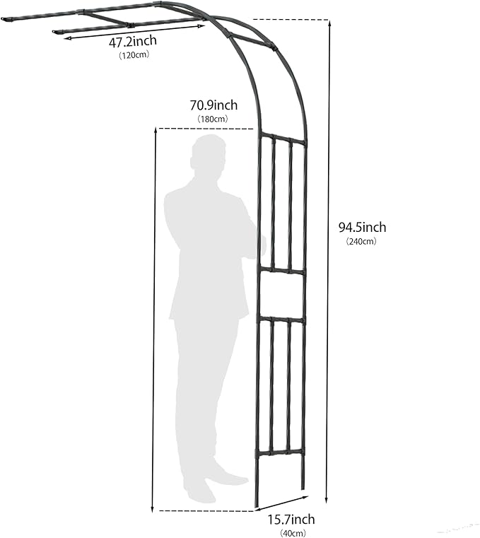 Twira Half Side Garden Arch Trellis, 7.9FT Metal Arbor Trellis for Climbing Plants Outdoor, Black Half Arch Wedding, Garden Archway Arbors and Trellises Decoration for Lawn, Patio, Backyard