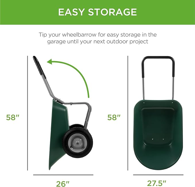 Best Choice Products Dual-Wheel Home Utility Yard Wheelbarrow Garden Cart w/Built-in Stand for Lawn, Gardening, Construction - Green