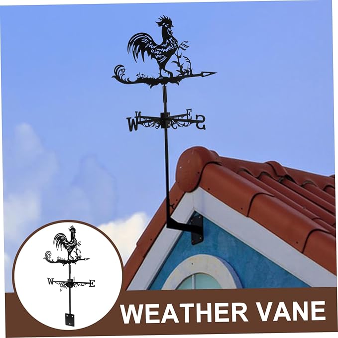 Wrought Iron Rooster Weather Vane 23.4 Inch Metal Farmyard Roof Mount Wind Direction Indicator Garden Outdoor D Cor