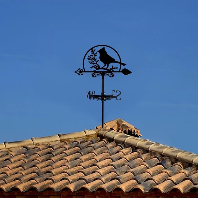 SUPERDANT Northern Cardinal Weathervane Wrought Iron Wind Vane Bird Animal Metal Weather Vane Roof Garden Direction Sign Weathercock Outdoor Farmhouse Decoration Garden Wind Measuring Tool