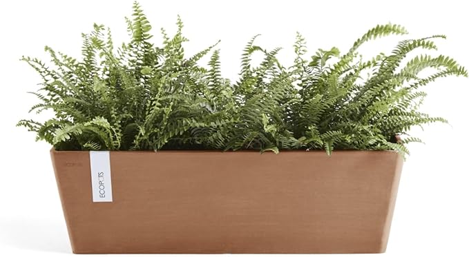 Ecopots Bruges Durable Modern Rectangular Indoor/Outdoor Recycled-Based Composite Flower Pot Planter, Terracotta Color, 17.75"