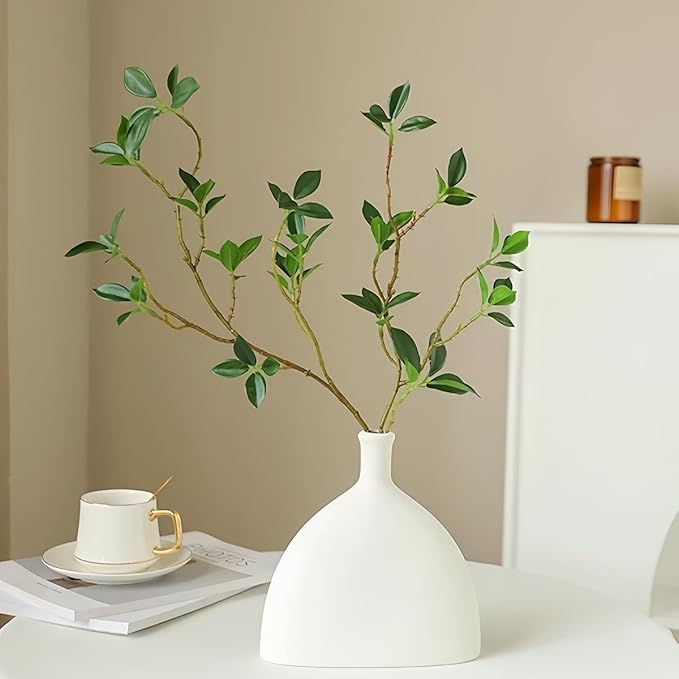 MeDecor 3Pcs Artificial Plants Greenery Stems, 43.3" Tall Faux Ficus Plant Spring Summer Twig Branches Fake Green Plants Stem for Vase Home Party Wedding Garden Office Decorations