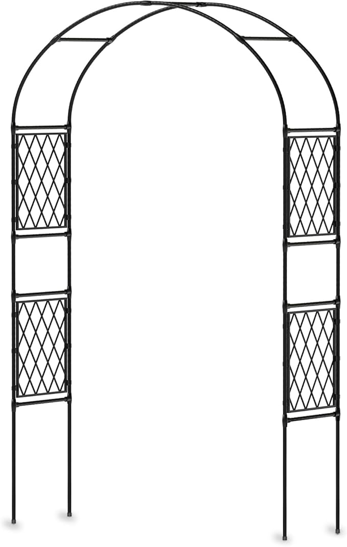 Metal Garden Arbor, 86.6" x 59" Arch Trellis for Climbing Plants, Weather-Resistant Decorative Wedding Archway, Sturdy Iron Frame, Outdoor Black Garden Arch for Patio, Lawn, Pathway, Event Party Back
