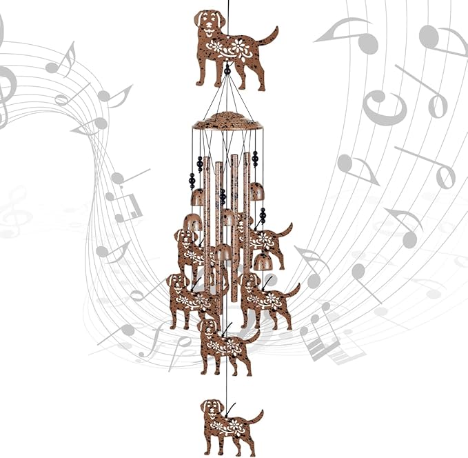 37" Dog Wind Chimes Outdoor Indoor Decor - with 4 Tubes 6 Bells 7 Dogs Wind Chime, Mobile Romantic Dog Wind Catcher, Dogs Windchimes for Home, Mom Gifts, Balcony, Tree, Festival, Garden Decoration