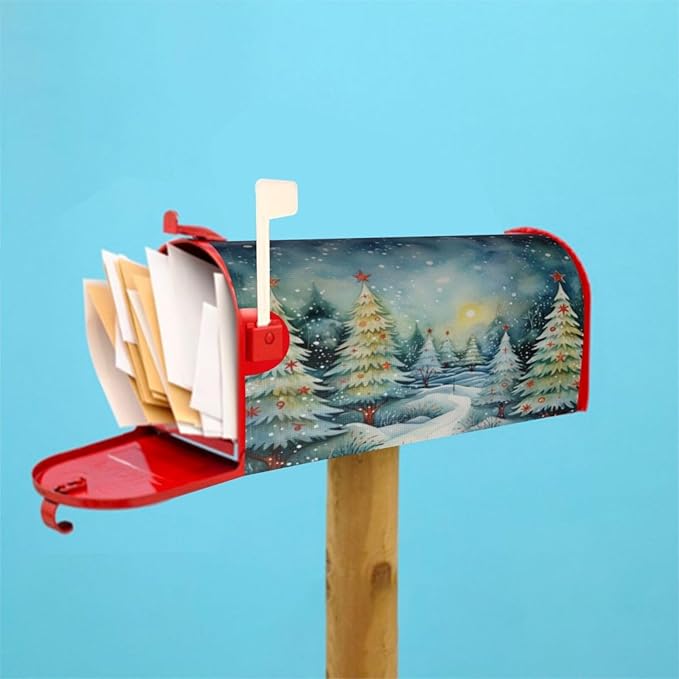 Festive Magnetic Mailbox Cover Christmas Forest Pattern Outdoor Mailbox Protector Holiday Seasonal Decorative Garden Yard Home Standard Size 21 x 18 Inch