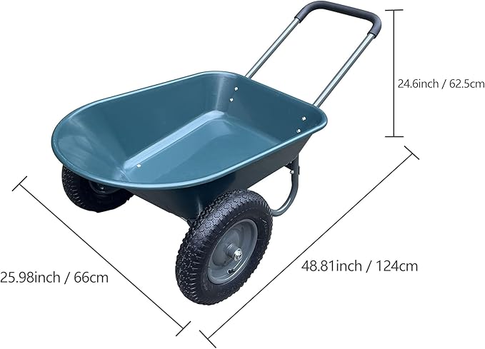 Wheelbarrow Garden Cart, Heavy Duty Home Utility, Dual-Wheel Home Garden Yard Utility Wheelbarrow Cart with Built-in Stand,(Green)