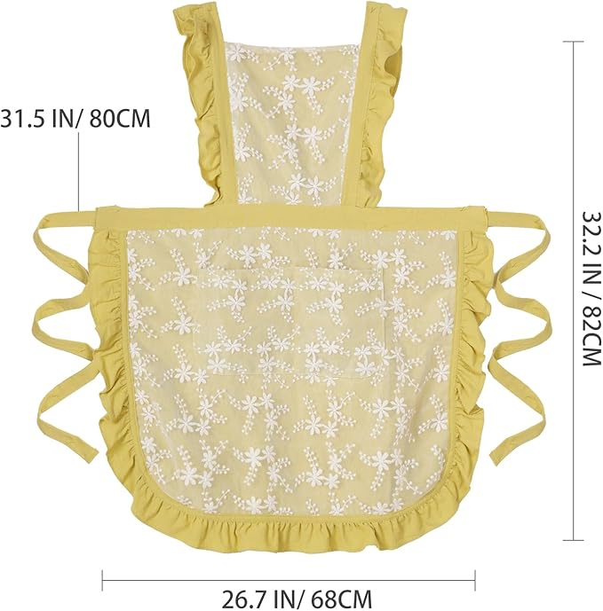 Vintage Pinafore Apron Dress for Women with Pockets Cute Floral Chef Aprons for Kitchen Cooking Baking Gardening