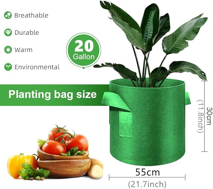 5-Pack 20 Gallon Grow Bags Heavy Duty Thickened Nonwoven Fabric Pots with Handles, Plant Grow Bags for Vegetables/Flower/Plant/Fruits, Green