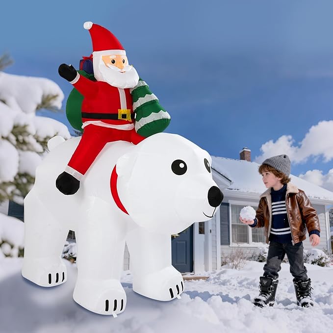 6.5 Ft Christmas Inflatable Polar Bear with Santa Claus and Christmas Tree, 5 Led Build-in LED Lights Blow up Xmas Inflatables Decoration for Yard Garden Lawn Holiday Party (Polar Bear)
