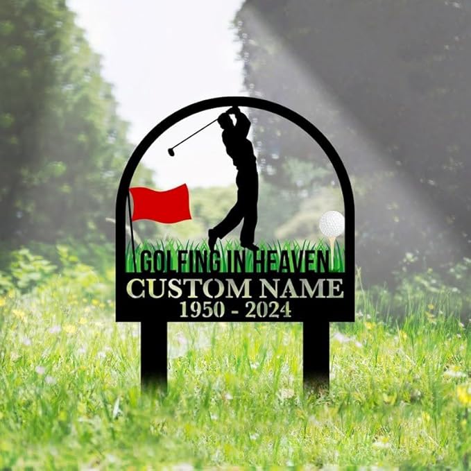 Custom Golfer Memorial Stake – Metal Golf Player Grave Marker, Golf Sport Yard Garden Stake Outdoor Decor (Golfer Memorial)