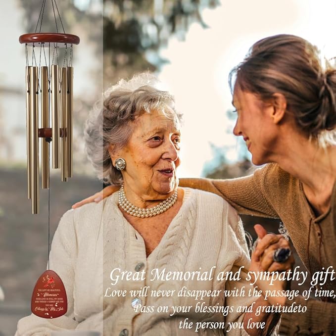 Wind Chimes for Loss of Loved One 32", Cardinal Wind Chimes in Memory of a Loved One, Cardinal Memorial Gift, Sympathy Bereavement Condolence Gift,Wooden,Golden