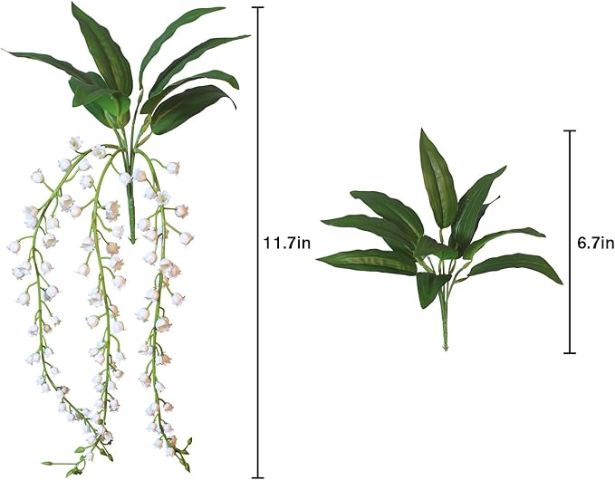 alyptus Hanging Planters for Indoor Plants Fake Flowers - 2-Pack Artificial Hanging Lily of The Valley with Pot - White Faux Flowers in Planters for Indoor Décor