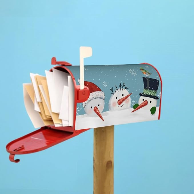 Winter Blue Mailbox Covers Magnetic Standard Size 18 x 21 Inch Snowman Snowflake Bird Letter Box Cover Outdoor Mail Wraps Cover for Garden Home Yard Decor