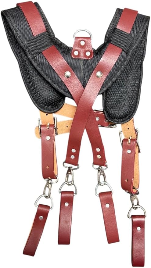 Padded Tool Belt Suspenders – Adjustable Work Suspender with 4 Detachable D-Loops – For Construction, Carpentry, & More