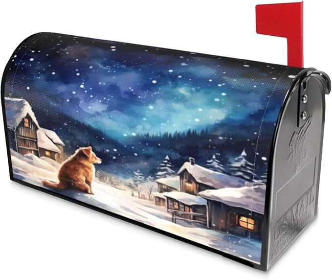 DADABULIU Mailbox Covers Winter Dog Christmas Snow Winter Dog Christmas Snow Magnetic Letter Post Box Cover Standard Size 21 x 18 Inch Garden Yard Home Decorative