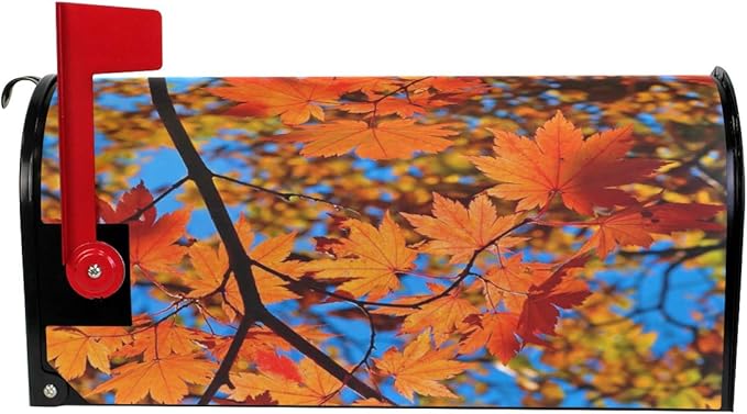 WOOR Red Yellow Fall Maple Leafs Magnetic Magnetic Mailbox Cover Standard Size for Garden Yard Outdoor Decorations-18 x 20.8"