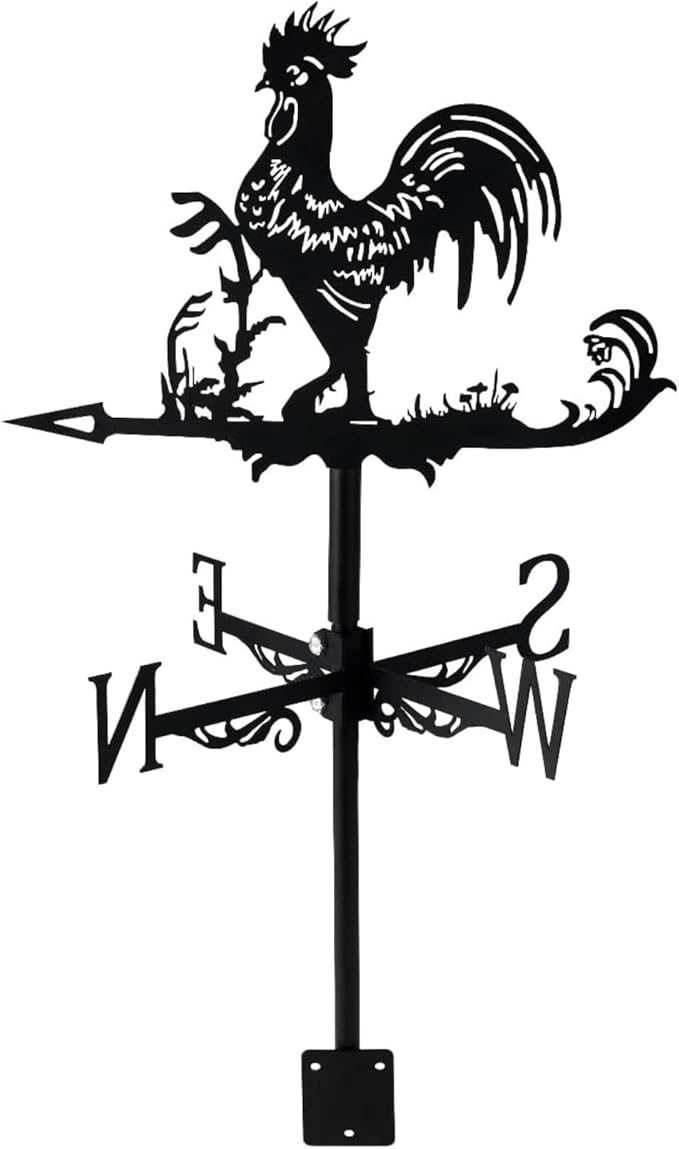 Metal Rooster Shape Weathervane, Roof Mount Weather Chicken Wind Vane Direction Indicator,Outdoor Scene Garden Chicken Weather Vane Ornament for for Shed Farmhouse Patio Decor(Rooster)