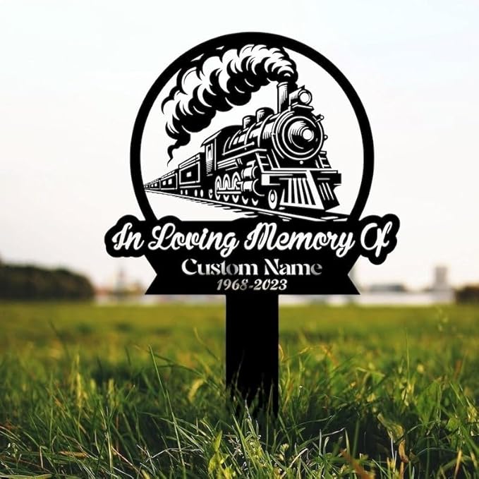 Personalized Train Driver Memorial Plaque Stake – Heartfelt Tribute, Sympathy Grave Marker, Remembrance Plaque (Train Memorial)