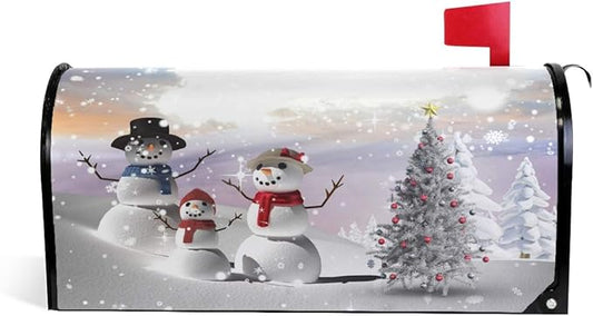 WOOR Christmas Tree and Snowman Winter Magnetic Mailbox Cover Snowflakes MailWraps Garden Yard Home Decor for Outside Standard Size-18"x 20.8"
