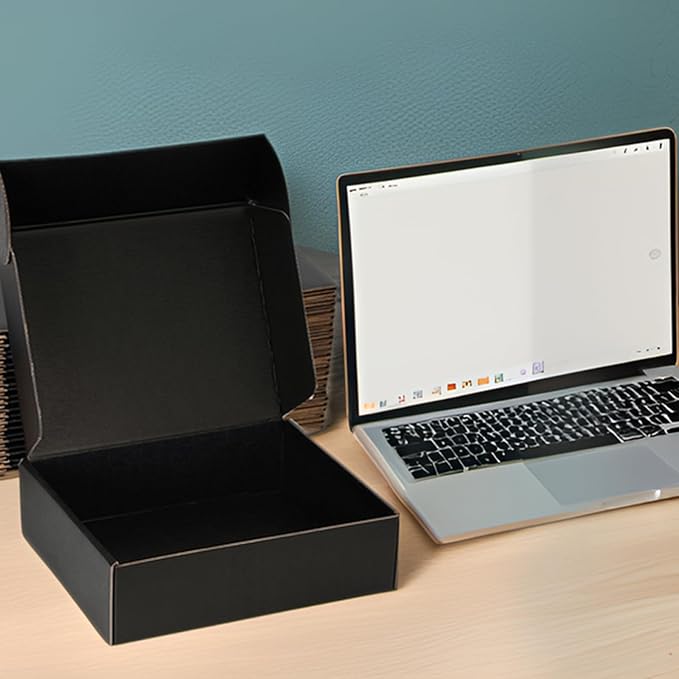 Small Shipping Boxes 12x8x2 Inch (25 Pack) - Sturdy Black Corrugated Cardboard Boxes for Small Business, Ecommerce, Mailing & Packaging | Recyclable Gift & Storage Boxes
