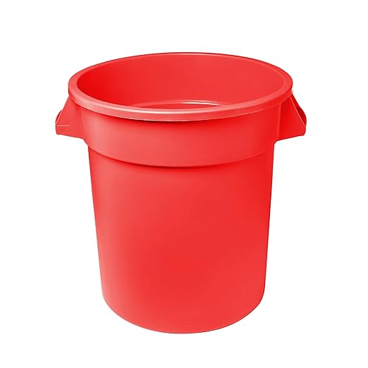 Feed and Seed Storage Container, 32 Gallon Red Round Commercial Trash Can, Food Storage Plastic Bin, Use in Agricultural, Gardening, or Household