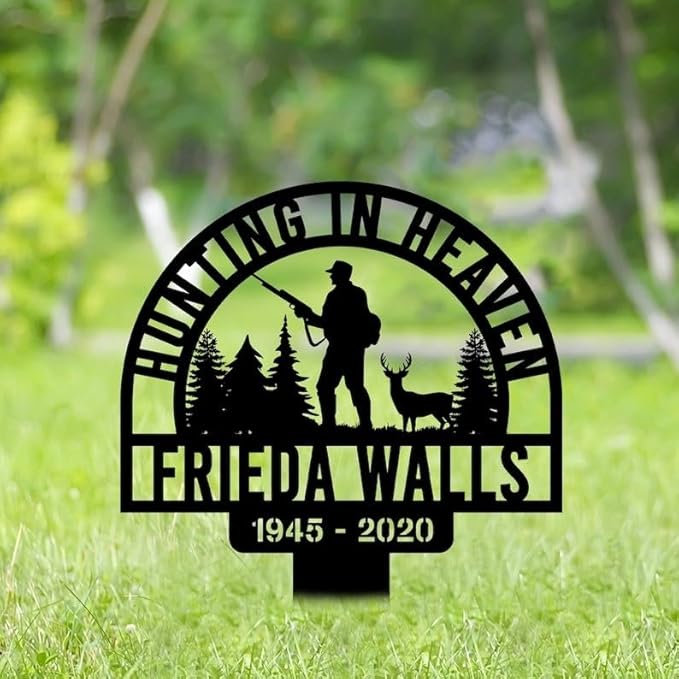 Personalized Hunter Memorial Stake – Custom Deer Memorial Marker, Hunting In Heaven Tribute, Father's Day Sympathy Gift (Hunter Memorial)
