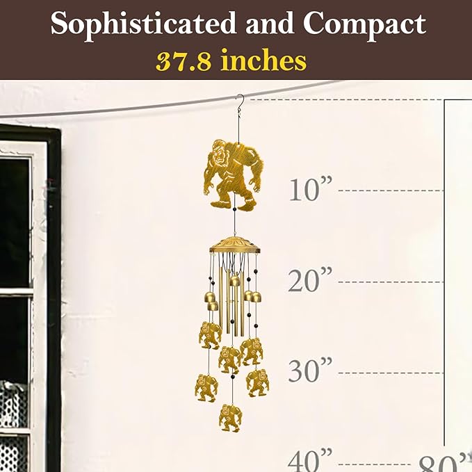 Bigfoot Wind Chimes for Outside, Metal Big Foot Sasquatch Wind Chime Outdoor Indoors with S Hook Hanging Home/Front Porch/Patio/Garden Decor, Unique Housewarming Birthday Memorial Gifts Unisex