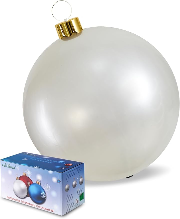 Inflatable Christmas Ornaments, 18" or 25" Oversized Outdoor Christmas Ball Ornaments, Holiday Yard Christmas Tree Decorations, Indoor and Outdoor Decoration Balls (18 inch, White)