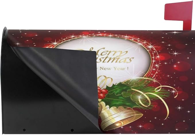 ALAZA Christmas Bells and Holly Berries Magnetic Mailbox Cover Standard Size for Garden Yard Outdoor Decorations-18 x 20.8"