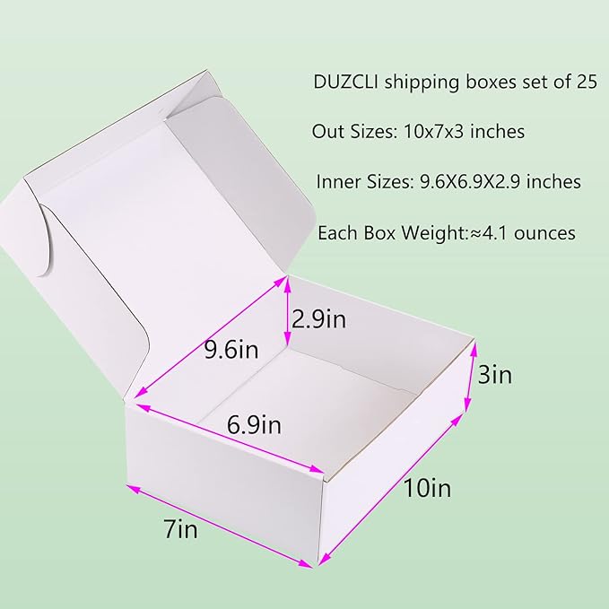 Small Shipping Boxes 10x7x3 Inch (25 Pack) - Sturdy White Corrugated Cardboard Boxes for Small Business, Ecommerce, Mailing & Packaging | Recyclable Gift & Storage Boxes