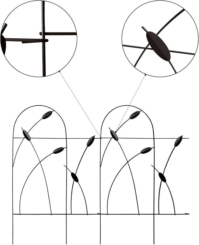 Metal Decorative Garden Fence Border, 32 in.H x 19.5 in.W (10 Panels, Total Length 16 feet) No Dig Fence Rustproof Wrought Iron Landscape Fencing for Flower Bed, Trees, Black