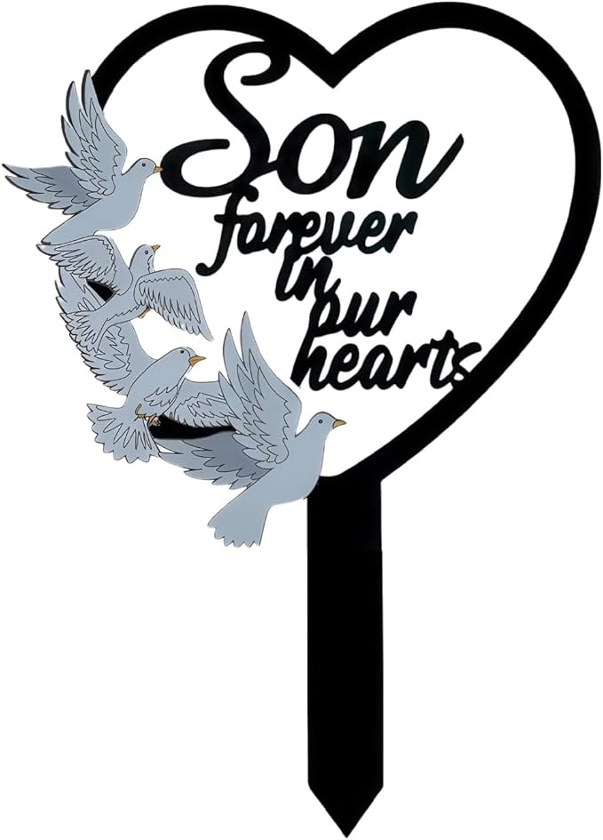 HPMAISON 11 inch Metal Son Memorial Stake Grave Decorations for Cemetery Gravesite Sympathy Markers Waterproof Memorial Gifts for Loss of Son Tombstones Plaque Outdoors Lawn Yard Decor